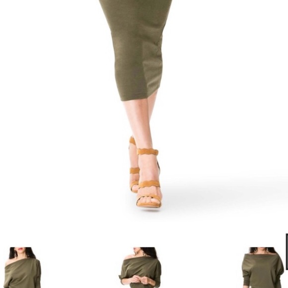 Loft 324 Slouchy Off Shoulder Army Green Midi Dress - Picture 2 of 10